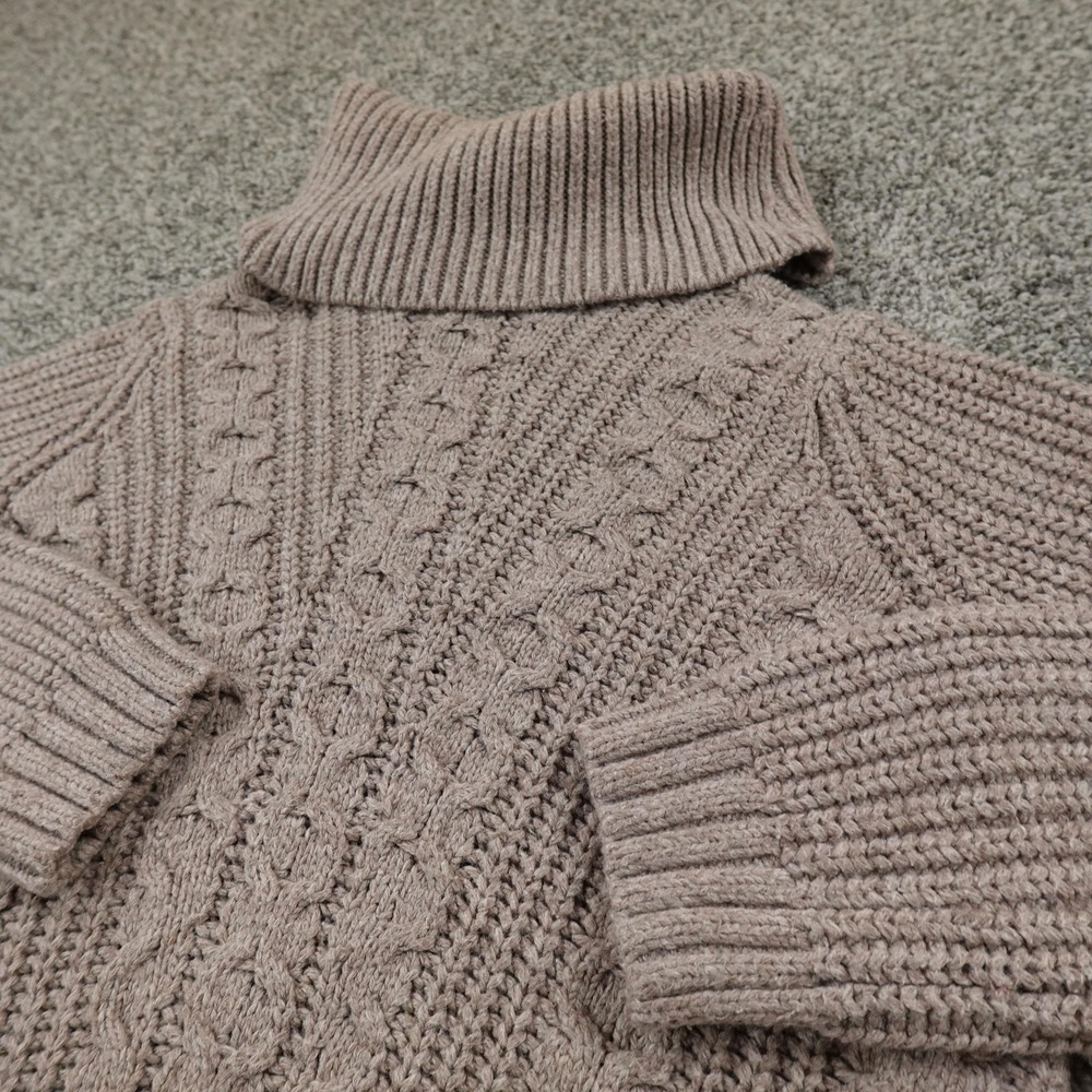 Banana Republic Sweater Womens L Brown Cable Knit Pullover Cowl Turtleneck Tunic